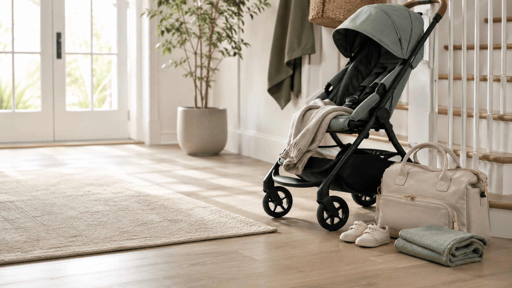Everyday stroller beside family travel and shopping gear